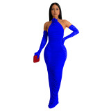 Women's Fashion Solid Color Long Gloves Hollow Lace Long Dress