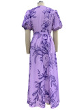 Summer Ladies Fashion V Neck Loose Maxi Print Dress