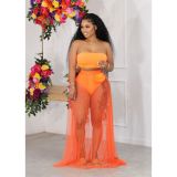 Women's mesh bandeau top + maxi skirt set