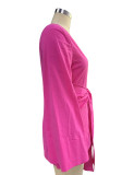 Ladies Fashion Chic Bell Bottom Sleeve V Neck Linen Dress