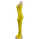 Women's Fashion Solid Color Long Gloves Hollow Lace Long Dress