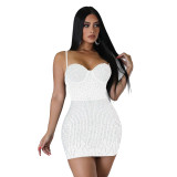 Women's Fashion Mesh Beaded Sleeveless Slip Dress（customized,MOQ 6pcs/size/color,process time 7-10 days）