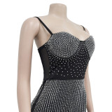 Women's Fashion Mesh Beaded Sleeveless Slip Dress（customized,MOQ 6pcs/size/color,process time 7-10 days）