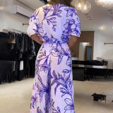 Summer Ladies Fashion V Neck Loose Maxi Print Dress