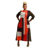 Ladies Round Neck Print Pleated Dress
