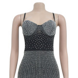 Women's Fashion Mesh Beaded Sleeveless Slip Dress（customized,MOQ 6pcs/size/color,process time 7-10 days）