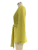 Ladies Fashion Chic Bell Bottom Sleeve V Neck Linen Dress