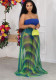 Women's mesh bandeau top + maxi skirt set