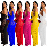 Women's Fashion Solid Color Long Gloves Hollow Lace Long Dress