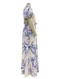 Summer Ladies Fashion V Neck Loose Maxi Print Dress