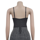 Women's Fashion Mesh Beaded Sleeveless Slip Dress（customized,MOQ 6pcs/size/color,process time 7-10 days）