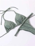 Women Bikini Lace-Up Solid Swimwear Two Pieces