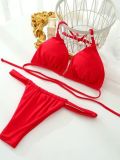 Women Bikini Lace-Up Solid Swimwear Two Pieces