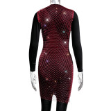 Women Mesh Diamond Round Neck Dress