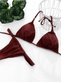 Women Bikini Lace-Up Solid Swimwear Two Pieces