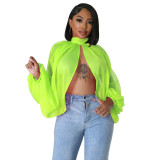 Women's Summer Lace-Up Printed Chiffon Shirt Bat Sleeves Top