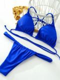 Women Bikini Lace-Up Solid Swimwear Two Pieces