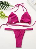 Women Bikini Lace-Up Solid Swimwear Two Pieces