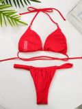 Women Bikini Lace-Up Solid Swimwear Two Pieces