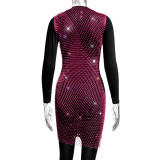 Women Mesh Diamond Round Neck Dress
