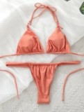 Women Bikini Lace-Up Solid Swimwear Two Pieces