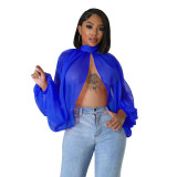 Women's Summer Lace-Up Printed Chiffon Shirt Bat Sleeves Top