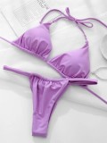Women Bikini Lace-Up Solid Swimwear Two Pieces