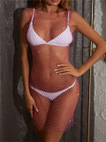 Women Mesh Diamond Round Neck Dress