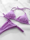 Women Bikini Lace-Up Solid Swimwear Two Pieces