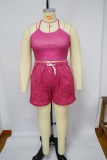 Spring Fall Plus Size Printed Casual Tank-Short Two-Piece Set