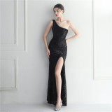 Sexy Sequins One Shoulder Slash Shoulder Formal Party Evening Dress