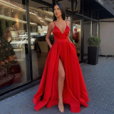 Summer Women's Sexy Slim Strap Dress Deep V Slit Formal Party Evening Dress