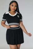 Women's Knitting Sports Pleated Skirt Cropped Short Sleeve Top Two Piece Set