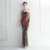 Beading Sexy Strap Slash Shoulder Formal Party Evening Dress Long Mermaid Cocktail Dress