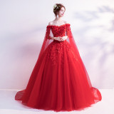 Off Shoulder Evening Dress Veil Long-Sleeved Bride Wedding Dress Formal Cocktail Party Dress（Processing time need 3-6 days）