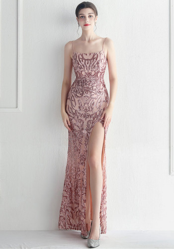 Bridesmaid Wedding Prom Floral Sequins Party Sexy Gown Dress