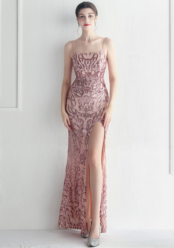 Bridesmaid Wedding Prom Floral Sequins Party Sexy Gown Dress