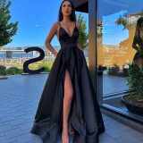 Summer Women's Sexy Slim Strap Dress Deep V Slit Formal Party Evening Dress