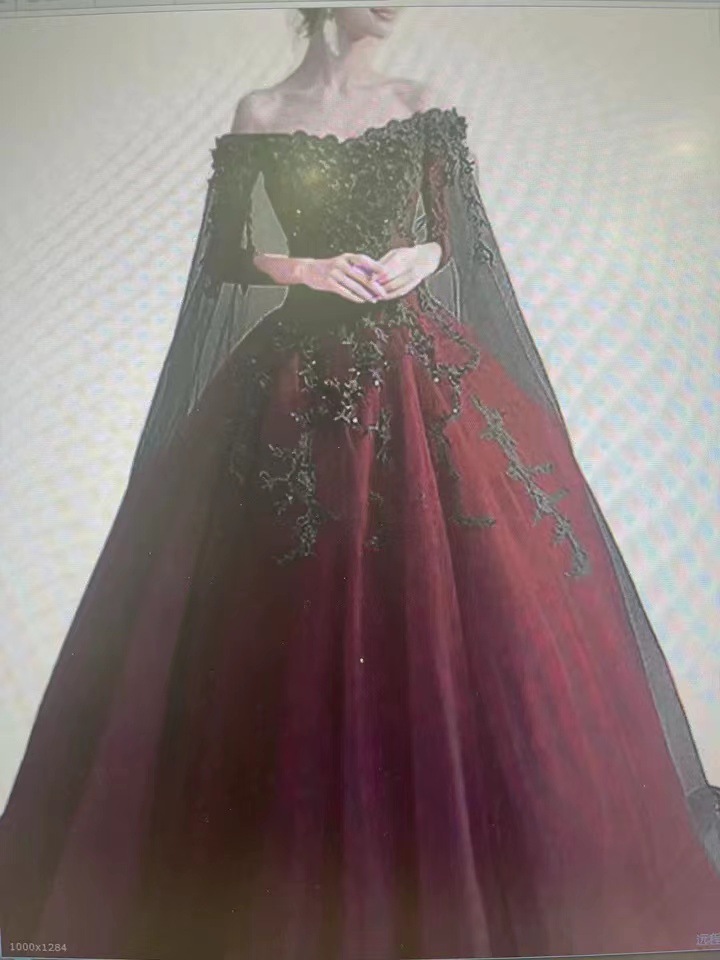 Off Shoulder Evening Dress Veil Long-Sleeved Bride Wedding Dress Formal Cocktail Party Dress(Processing time need 3-6 days)