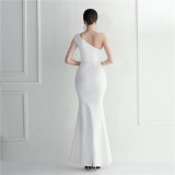 Trendy Beaded One Shoulder Slash Shoulder Sexy Long Evening Gown