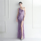 Sexy Sequins One Shoulder Slash Shoulder Formal Party Evening Dress
