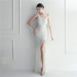 Sexy Sequins One Shoulder Slash Shoulder Formal Party Evening Dress