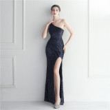 Sexy Sequins One Shoulder Slash Shoulder Formal Party Evening Dress