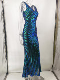 Sexy V-Neck Sleeveless Sequin Mermaid Evening Dress Formal Party Dress