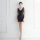 Sequins Beaded Straps Slim Bridesmaid Bodycon Dress Formal Party Dress