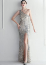 Sexy Sequins One Shoulder Slash Shoulder Formal Party Evening Dress