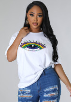 Women's Fashion Casual Eyes Print Solid Color Short Sleeve Tops Women's T-Shirts Women's Fashion Casual Eyes Print Solid Color Short Sleeve Tops Women's T-Shirts