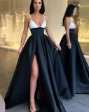 Summer Women's Sexy Slim Strap Dress Deep V Slit Formal Party Evening Dress