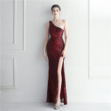 Sexy Sequins One Shoulder Slash Shoulder Formal Party Evening Dress