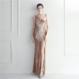 Sexy Sequins One Shoulder Slash Shoulder Formal Party Evening Dress